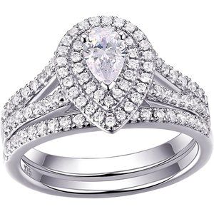💎 1.3ctw CZ Pear Bridal Set – 925 Sterling Silver 💋